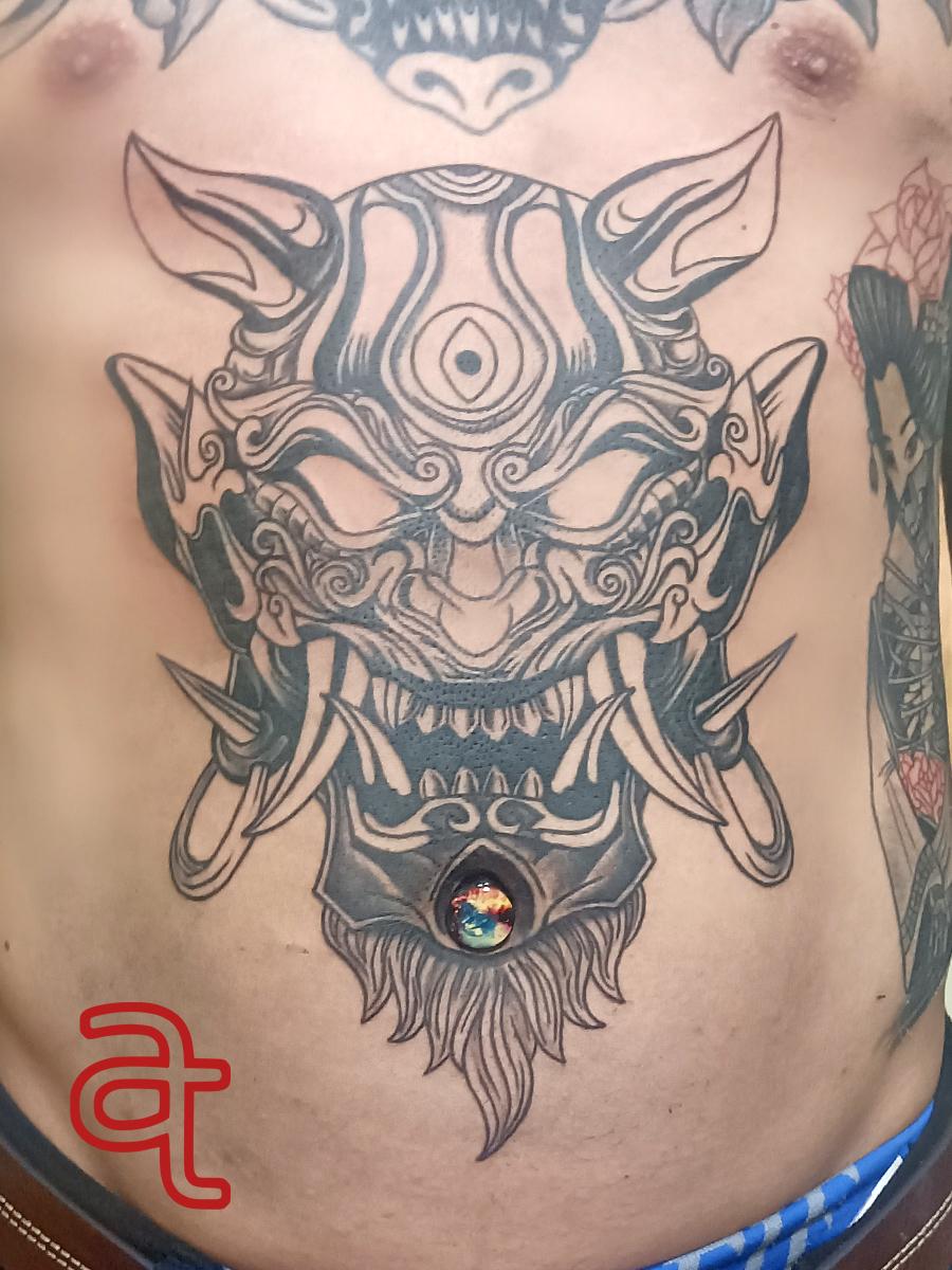 Oni mask tattoo by Dr.Ink, Atkatattoo