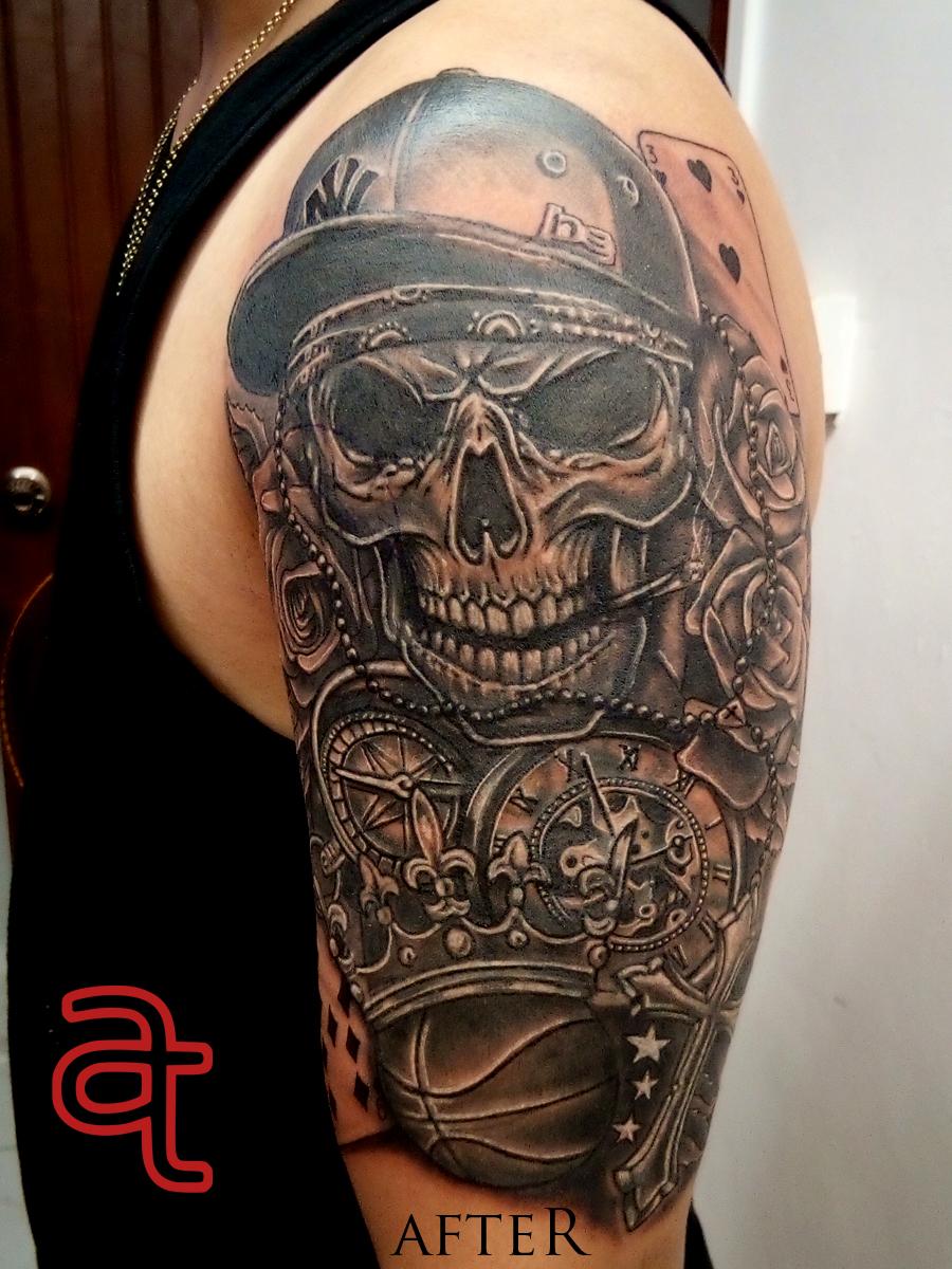 Skull NY tattoo by Dr.Ink Atkatattoo